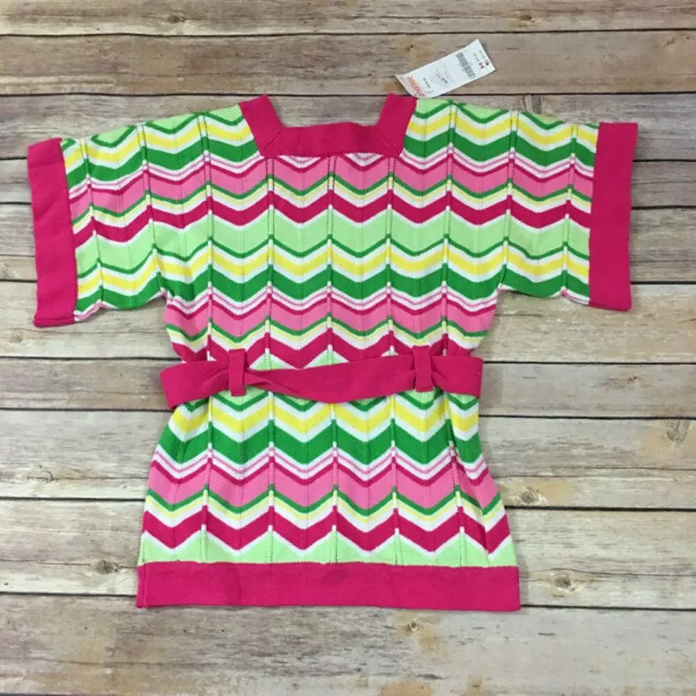 Gymboree Girls Sweater Sz XS 3 4 Belted Wavy Stripe Island‎ Lily Pink Green NEW